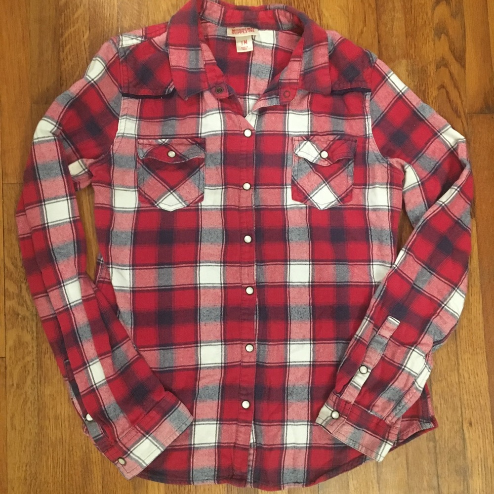 Red Plaid Long Sleeve Shirt, Size M